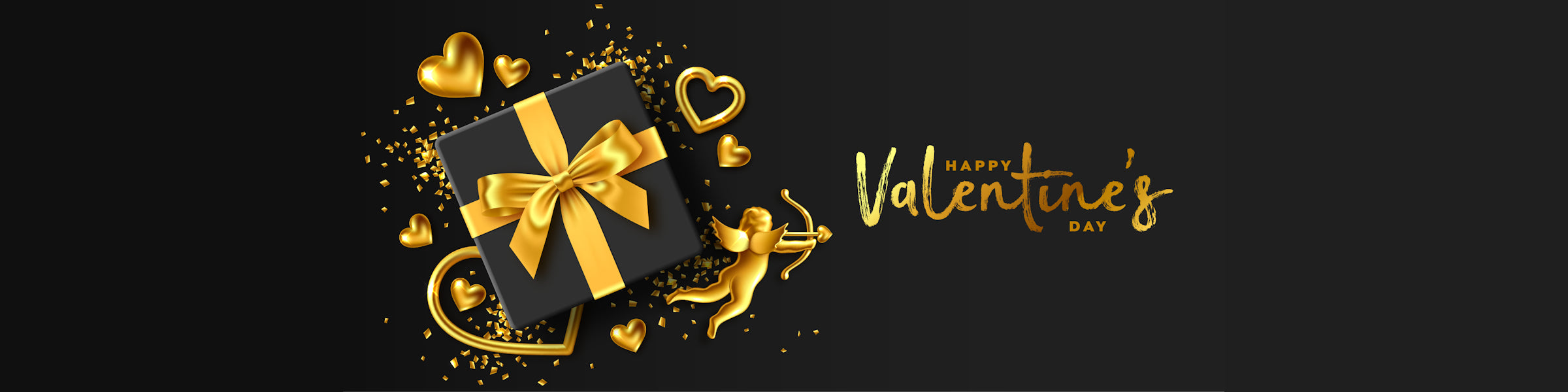 Valentine heart rose and gift  on red background banner