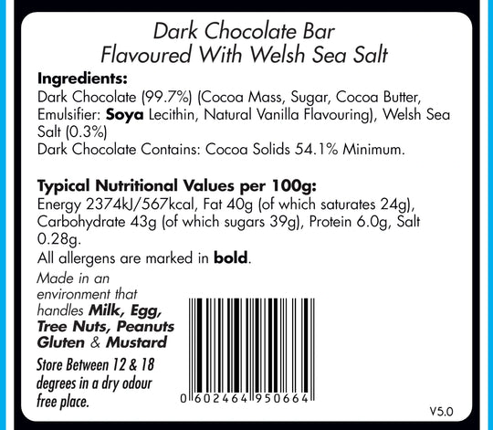 Dark Chocolate &amp; Sea Salt Bar - Great Taste Award Winner