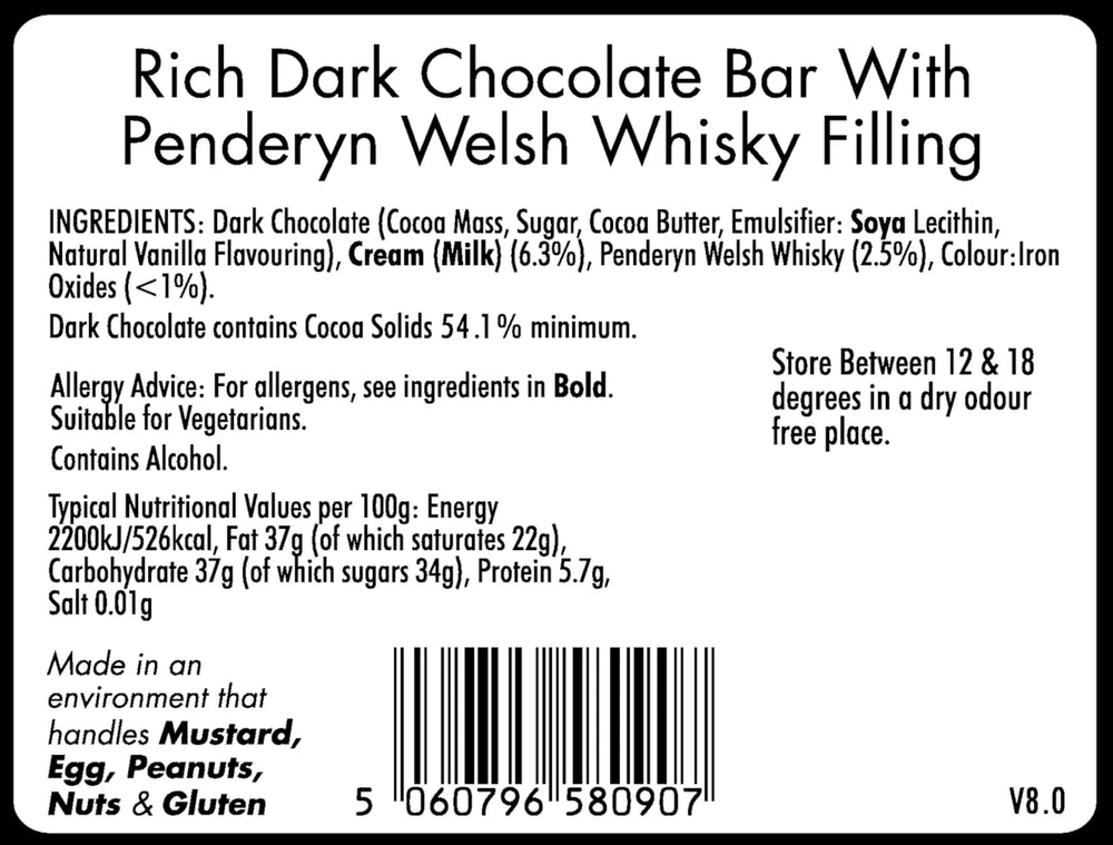 Penderyn Welsh Whisky in Dark Chocolate Bar