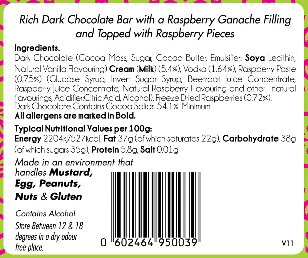 Raspberry and Vodka in Devilish Dark Chocolate Bar